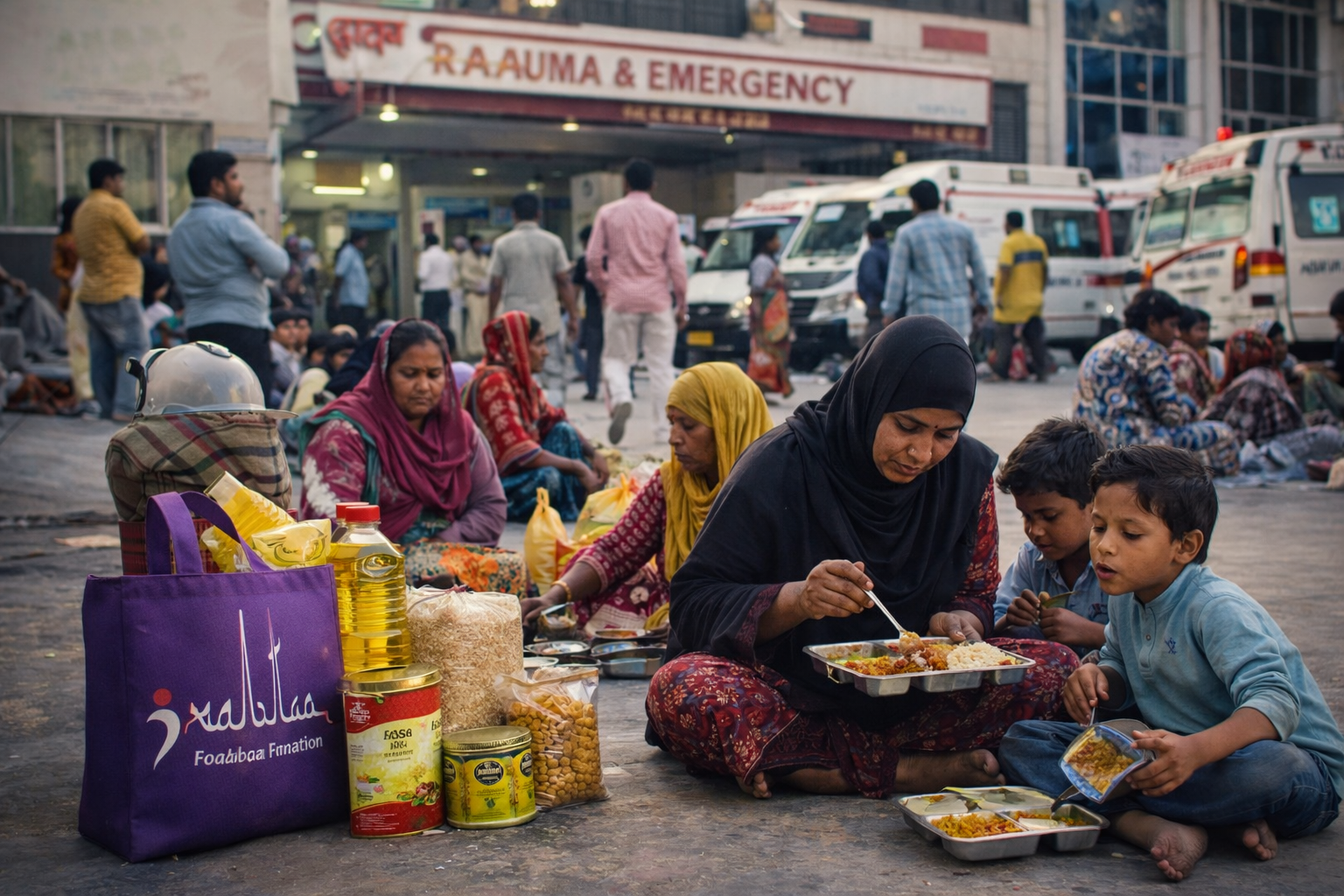 Feed Support Our Projects Contact Donate Share A Meal Join our mission to fight hunger. Every donation puts a warm meal on a table for the deserving and needy. Donate Now Meals Served 2.4 M Patient Families Helped 15 K Grocery Kits Distributed 6 K Community Feed Ramadan Special Share A Meal - Kits This Ramadan, multiply your blessings by feeding Single Parents, Widows, and people in need. Through our Ramadan Special – Share A Meal Kits, you can sponsor essential ration kits that support struggling families throughout the holy month. Each kit is thoughtfully prepared to provide nutritious meals for Sehri and Iftar, bringing relief, dignity, and hope to those facing hardship. Ramadan Ration Kit Ramadan Ration Kit - For 1 ₹1500 A basic monthly ration support kit designed to help students, bachelors, huffaz, & widow-divorcee manage essential food needs during Ramadan. Your contribution ensures daily Sehri and Iftar meals. Ramadan Ration Kit - For 2 ₹2200 A well-balanced ration kit containing essential groceries for a family of 2 throughout the blessed month. This kit supports single mothers, divorcees, & widows who are unable to afford sufficient food during Ramadan. Ramadan Ration Kit Ramadan Family Ramadan Family Kit - ₹3000 An extended ration package that provides additional food essentials for a family of 4. Your donation helps ensure uninterrupted meals and nutritional stability during Ramadan. Ramadan Care Kit – ₹4500 A comprehensive ration kit curated to fully support an underprivileged family for the whole month. This kit offers greater food security, comfort, and relief during Ramadan. Ramadan Family Eid kit Eid Kit – ₹1200 Help a family celebrate Eid with dignity. This special kit includes festive food essentials so families can prepare traditional Eid meals and experience the joy of the occasion without financial stress. Share A Meal Serving Humanity in Every Crisis The Share A Meal Program is more than food distribution — it is a lifeline of dignity, compassion, and hope. Across medical emergencies, natural disasters, and national crises, we have stood beside the most vulnerable, ensuring that no one sleeps hungry. Patient's Families